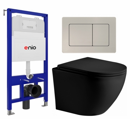 Комплект 3 в 1 инсталляция Enio Tecnico 52 EN8050052 + Унитаз подвесной Weltwasser WW Merzbach 043 MT-BL  + кнопка матовая нержавеющая сталь Quadro