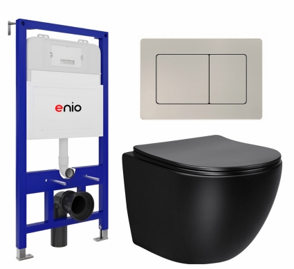 Комплект 3 в 1 инсталляция Enio Tecnico 52 EN8050052 + Унитаз Vincea Globo VT1-14SMB + кнопка матовая нержавеющая сталь Quadro