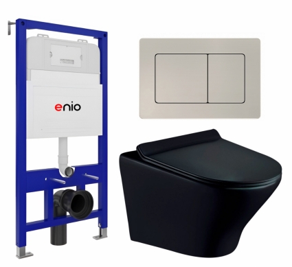 Комплект 3 в 1 инсталляция Enio Tecnico 52 EN8050052 + Унитаз подвесной Esbano Aster ESUPASTEBM + кнопка матовая нержавеющая сталь Quadro