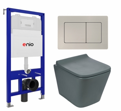 Комплект 3 в 1 инсталляция Enio Tecnico 52 EN8050052 + Унитаз подвесной Weltwasser WW SK Gelbach 041 MT-GR + кнопка матовая нержавеющая сталь Quadro