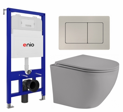 Комплект 3 в 1 инсталляция Enio Tecnico 52 EN8050052 + Унитаз подвесной Weltwasser WW Merzbach 043 MT-GR + кнопка матовая нержавеющая сталь Quadro