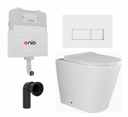 Комплект 3 в 1 смывной бачок скрытого монтажа Enio Tecnico EN8050817 + Унитаз приставной Ceramica Nova Highlight CN1812 + кнопка белая, окантовка хром Rettangolo