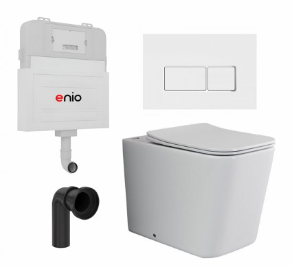 Комплект 3 в 1 смывной бачок скрытого монтажа Enio Tecnico EN8050817 + Унитаз приставной Ceramica Nova Cubic Rimless CN1809 + кнопка белая, окантовка хром Rettangolo