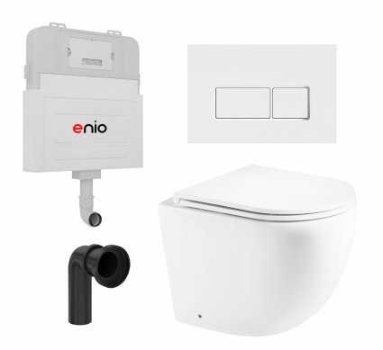 Комплект 3 в 1 смывной бачок скрытого монтажа Enio Tecnico EN8050817 + Унитаз приставной Enio Unico EN5104885 + кнопка белая, окантовка хром Rettangolo