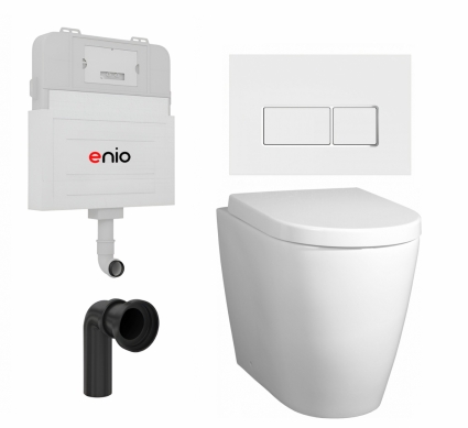 Комплект 3 в 1 смывной бачок скрытого монтажа Enio Tecnico EN8050817 + Унитаз приставной BelBagno Marino + кнопка белая, окантовка хром Rettangolo