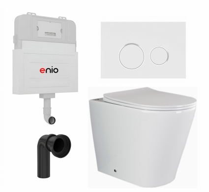 Комплект 3 в 1 смывной бачок скрытого монтажа Enio Tecnico EN8050817 + Унитаз приставной Ceramica Nova Highlight CN1812 + кнопка белая, окантовка хром Rotondo