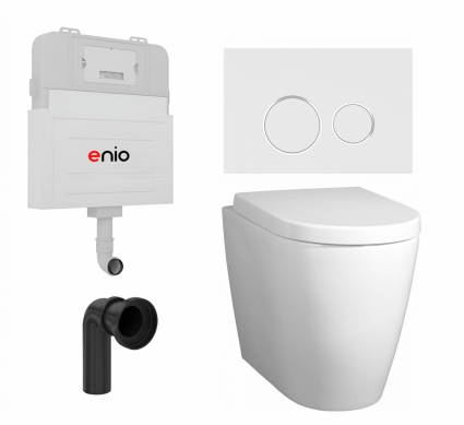 Комплект 3 в 1 смывной бачок скрытого монтажа Enio Tecnico EN8050817 + Унитаз приставной BelBagno Marino + кнопка белая, окантовка хром Rotondo