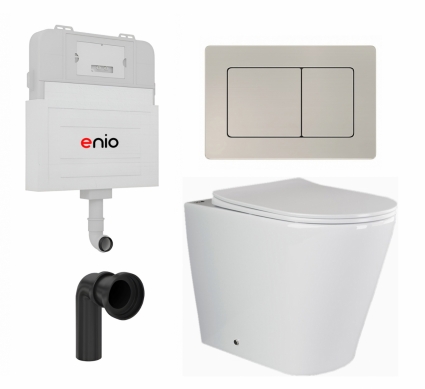 Комплект 3 в 1 смывной бачок скрытого монтажа Enio Tecnico EN8050817 + Унитаз приставной Ceramica Nova Highlight CN1812 + кнопка матовая нержавеющая сталь Quadro