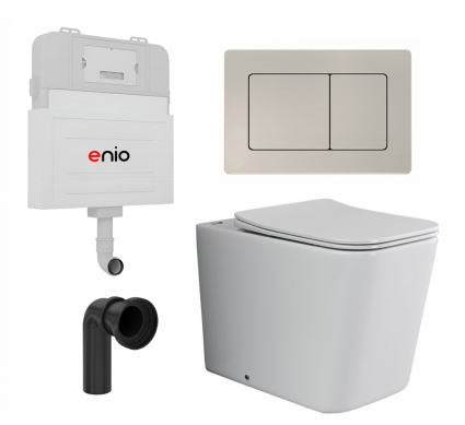 Комплект 3 в 1 смывной бачок скрытого монтажа Enio Tecnico EN8050817 + Унитаз приставной Ceramica Nova Cubic Rimless CN1809 + кнопка матовая нержавеющая сталь Quadro