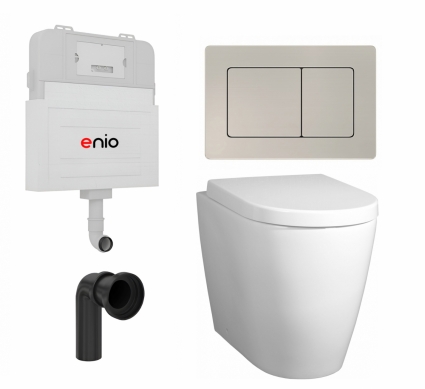 Комплект 3 в 1 смывной бачок скрытого монтажа Enio Tecnico EN8050817 + Унитаз приставной BelBagno Marino + кнопка матовая нержавеющая сталь Quadro