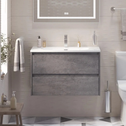 Тумба с раковиной BelBagno Kraft 39 80 cemento grigio, раковина BB-8099-3-80, подвесная, матовая