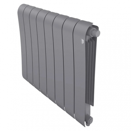 Радиатор биметаллический Royal Thermo Infinity 500 VR80 8 секций, нижнее подключение, silver satin, на площадь 15 кв.м., серебро