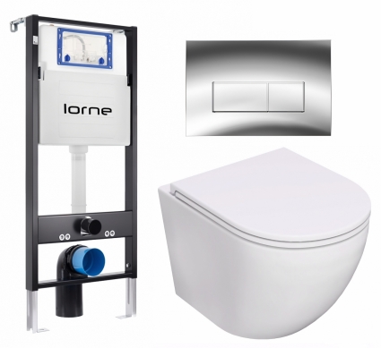 Комплект 3 в 1 инсталляция Lorne Profi LN7002500 + Унитаз подвесной Lorne Pilpao Tornado LN5007502 + кнопка хром глянцевый Rectangle