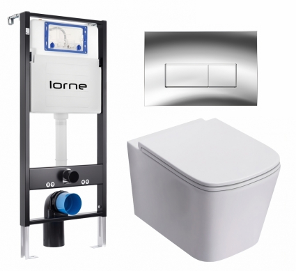 Комплект 3 в 1 инсталляция Lorne Profi LN7002500 + Унитаз подвесной Lorne Lambro Tornado LN5007505 + кнопка хром глянцевый Rectangle