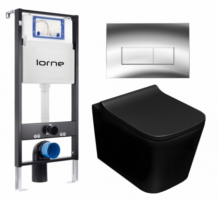 Комплект 3 в 1 инсталляция Lorne Profi LN7002500 + Унитаз подвесной Lorne Lambro LN5007507 + кнопка хром глянцевый Rectangle