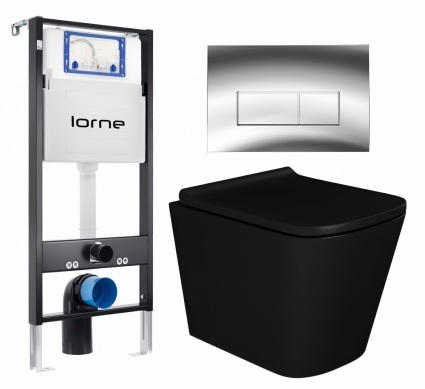 Комплект 3 в 1 инсталляция Lorne Profi LN7002500 + Унитаз подвесной Enio Binario BL EN4180225 + кнопка хром глянцевый Rectangle