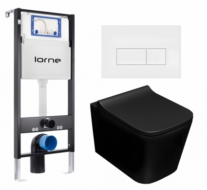 Комплект 3 в 1 инсталляция Lorne Profi LN7002500 + Унитаз подвесной Lorne Lambro LN5007507 + кнопка белая матовая Rectangle