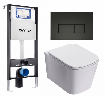 Комплект 3 в 1 инсталляция Lorne Profi LN7002500 + Унитаз подвесной Lorne Lambro Tornado LN5007505 + кнопка черная матовая Rectangle