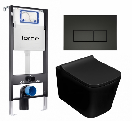 Комплект 3 в 1 инсталляция Lorne Profi LN7002500 + Унитаз подвесной Lorne Lambro LN5007507 + кнопка черная матовая Rectangle