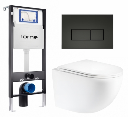 Комплект 3 в 1 инсталляция Lorne Profi LN7002500 + Унитаз подвесной Enio Unico Tornado 1.0 EN2105073 + кнопка черная матовая Rectangle