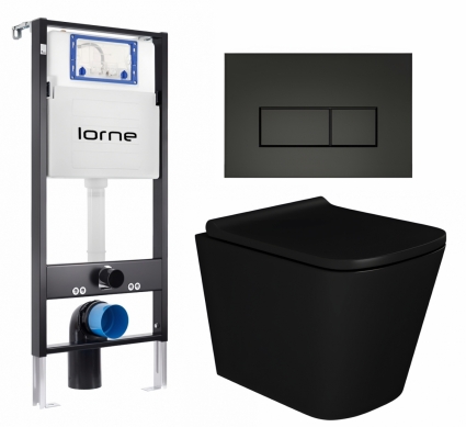 Комплект 3 в 1 инсталляция Lorne Profi LN7002500 + Унитаз подвесной Enio Binario BL EN4180225 + кнопка черная матовая Rectangle