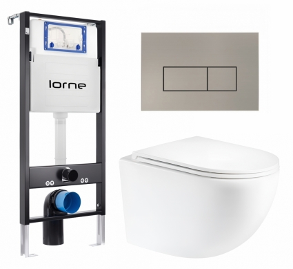 Комплект 3 в 1 инсталляция Lorne Profi LN7002500 + Унитаз подвесной Enio Unico Tornado 1.0 EN2105073 + кнопка матовая нержавеющая сталь Rectangle