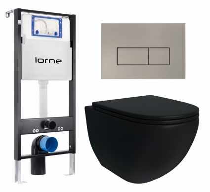Комплект 3 в 1 инсталляция Lorne Profi LN7002500 + Унитаз подвесной Enio Unico BL EN4105055 + кнопка матовая нержавеющая сталь Rectangle
