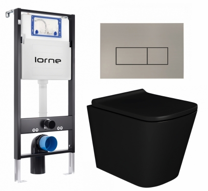Комплект 3 в 1 инсталляция Lorne Profi LN7002500 + Унитаз подвесной Enio Binario BL EN4180225 + кнопка матовая нержавеющая сталь Rectangle