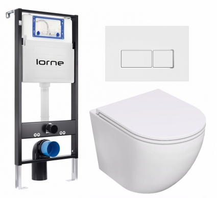 Комплект 3 в 1 инсталляция Lorne Profi LN7002500 + Унитаз подвесной Lorne Pilpao Tornado LN5007502 + кнопка белая, окантовка хром Rectangle