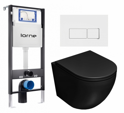 Комплект 3 в 1 инсталляция Lorne Profi LN7002500 + Унитаз подвесной Lorne Pilpao LN5007503 + кнопка белая, окантовка хром Rectangle