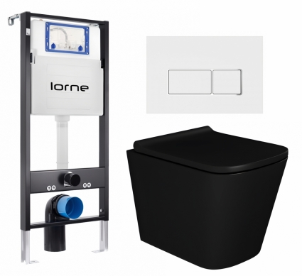 Комплект 3 в 1 инсталляция Lorne Profi LN7002500 + Унитаз подвесной Enio Binario BL EN4180225 + кнопка белая, окантовка хром Rectangle