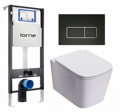 Комплект 3 в 1 инсталляция Lorne Profi LN7002500 + Унитаз подвесной Lorne Lambro LN5007504 + кнопка черная матовая, окантовка хром Rectangle