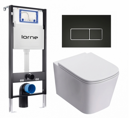 Комплект 3 в 1 инсталляция Lorne Profi LN7002500 + Унитаз подвесной Lorne Lambro Tornado LN5007505 + кнопка черная матовая, окантовка хром Rectangle