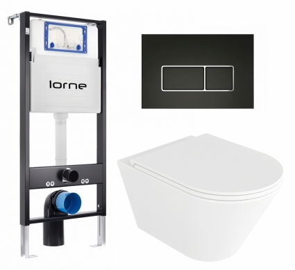 Комплект 3 в 1 инсталляция Lorne Profi LN7002500 + Унитаз подвесной Enio Cento EN4280110 + кнопка черная матовая, окантовка хром Rectangle
