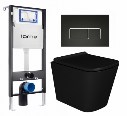 Комплект 3 в 1 инсталляция Lorne Profi LN7002500 + Унитаз подвесной Enio Binario BL EN4180225 + кнопка черная матовая, окантовка хром Rectangle