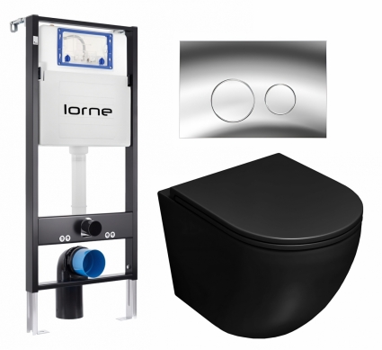 Комплект 3 в 1 инсталляция Lorne Profi LN7002500 + Унитаз подвесной Lorne Pilpao LN5007503 + кнопка хром глянцевый Ronde