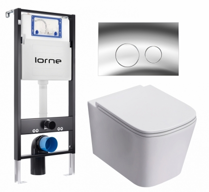 Комплект 3 в 1 инсталляция Lorne Profi LN7002500 + Унитаз подвесной Lorne Lambro Tornado LN5007505 + кнопка хром глянцевый Ronde