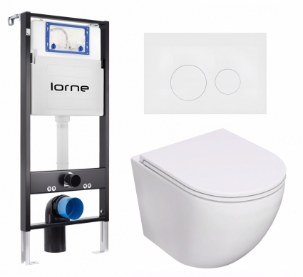 Комплект 3 в 1 инсталляция Lorne Profi LN7002500 + Унитаз подвесной Lorne Pilpao Tornado LN5007502 + кнопка белая матовая Ronde