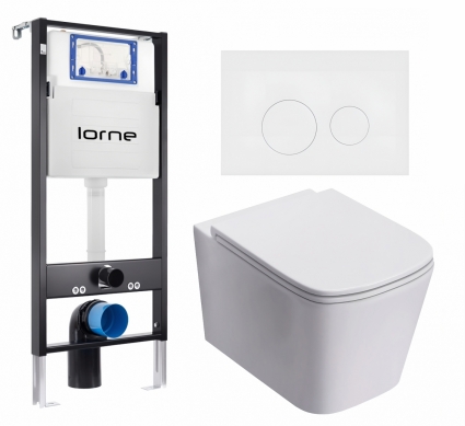 Комплект 3 в 1 инсталляция Lorne Profi LN7002500 + Унитаз подвесной Lorne Lambro Tornado LN5007505 + кнопка белая матовая Ronde