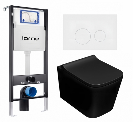Комплект 3 в 1 инсталляция Lorne Profi LN7002500 + Унитаз подвесной Lorne Lambro LN5007507 + кнопка белая матовая Ronde