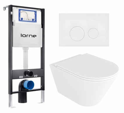 Комплект 3 в 1 инсталляция Lorne Profi LN7002500 + Унитаз подвесной Enio Cento EN4280110 + кнопка белая матовая Ronde