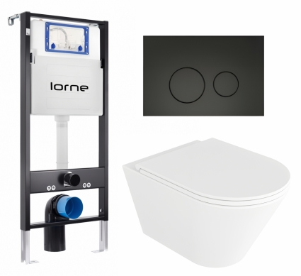 Комплект 3 в 1 инсталляция Lorne Profi LN7002500 + Унитаз подвесной Enio Cento EN4280110 + кнопка черная матовая Ronde