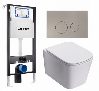 Комплект 3 в 1 инсталляция Lorne Profi LN7002500 + Унитаз подвесной Lorne Lambro Tornado LN5007505 + кнопка матовая нержавеющая сталь Ronde