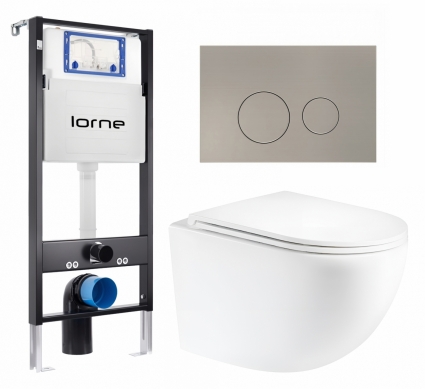 Комплект 3 в 1 инсталляция Lorne Profi LN7002500 + Унитаз подвесной Enio Unico Tornado 1.0 EN2105073 + кнопка матовая нержавеющая сталь Ronde