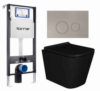 Комплект 3 в 1 инсталляция Lorne Profi LN7002500 + Унитаз подвесной Enio Binario BL EN4180225 + кнопка матовая нержавеющая сталь Ronde
