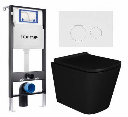 Комплект 3 в 1 инсталляция Lorne Profi LN7002500 + Унитаз подвесной Enio Binario BL EN4180225 + кнопка белая, окантовка хром Ronde