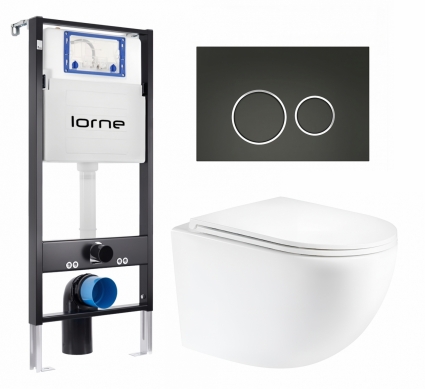 Комплект 3 в 1 инсталляция Lorne Profi LN7002500 + Унитаз подвесной Enio Unico Tornado 1.0 EN2105073 + кнопка черная, окантовка хром Ronde