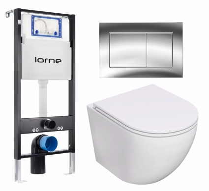 Комплект 3 в 1 инсталляция Lorne Profi LN7002500 + Унитаз подвесной Lorne Pilpao Tornado LN5007502 + кнопка хром глянцевый Carre