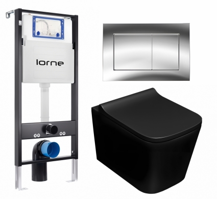Комплект 3 в 1 инсталляция Lorne Profi LN7002500 + Унитаз подвесной Lorne Lambro LN5007507 + кнопка хром глянцевый Carre