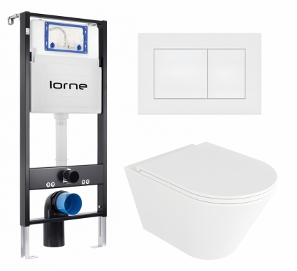 Комплект 3 в 1 инсталляция Lorne Profi LN7002500 + Унитаз подвесной Enio Cento EN4280110 + кнопка белая матовая Carre